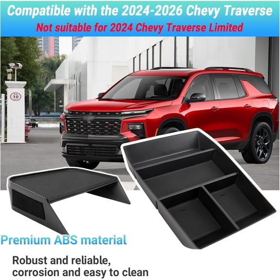 Center Console Organizer Compatible with 2024-2026 Chevy Traverse Interior Accessories, Divider Compartment Tray and Center Console Bottom Storage Box; Not fit for 2024 Chevy Traverse Limited