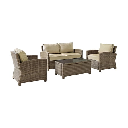 Crosley Furniture Bradenton 4Pc Wicker Outdoor Loveseat Patio Furniture Set