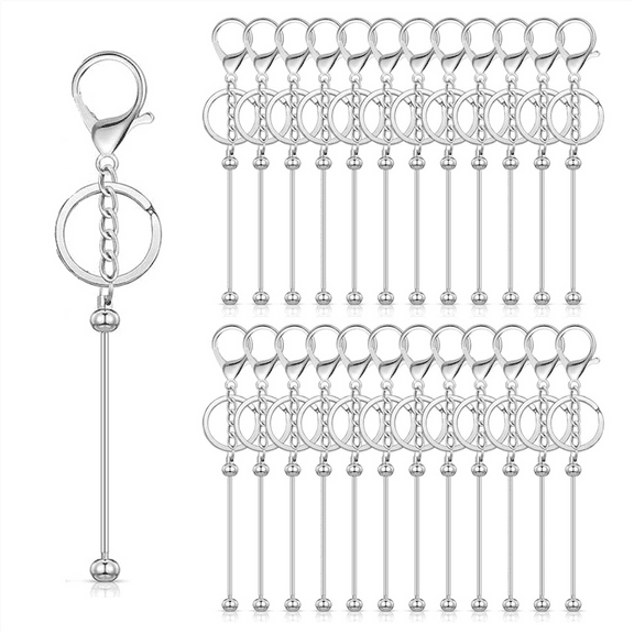 25 Pcs Beadable Keychain Bars Bulk for Beads DIY Blank Keychain