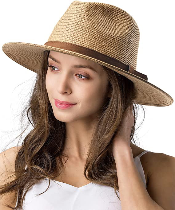 Straw Fedora Summer Sun Wide Brim Trilby Panama Style Folding Beach Holiday Hat 
