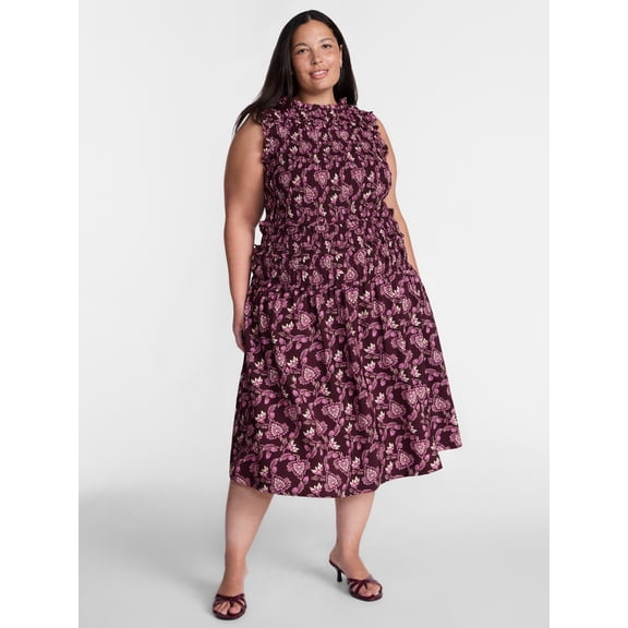 Terra & Sky Women's Plus Smocked Sleeveless Midi Dress, Sizes 0X-4X