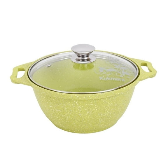 KUKMARA Aluminum Wok Cooking Pot Trendy Style Non-Stick Pot with Glass Lid (lime) Camping Cookware Dutch Oven Kitchen Pot 2.1-qt. (2 L)