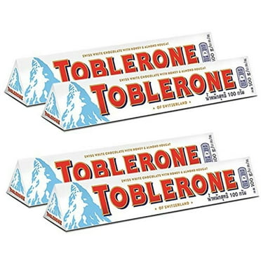 Toblerone of Switzerland White Chocolate with Honey and Almond Nougat - 4 Pack, 4 X 100 g