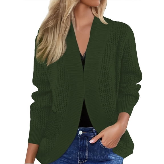 Jxximdong Fashion Coat for Women, Chunky Knit Open Front Sweater Long Sleeve Button Loose Short Cardigan Outerwear Coats, Women's Coats Green