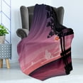 thumbnail image 4 of Nature Soft Flannel Fleece Throw Blanket, Exotic Scene of Ethnic Pavilion at Abstract Sunset next to Ocean, Cozy Plush for Indoor and Outdoor Use, 50" x 60", Dried Rose Multicolor, by Ambesonne, 4 of 5