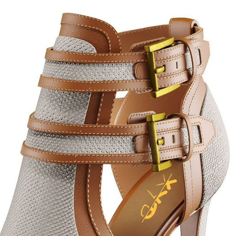 Leather Shoes Blaze Leather Peep Toe Buckle Detail Booties Blaze