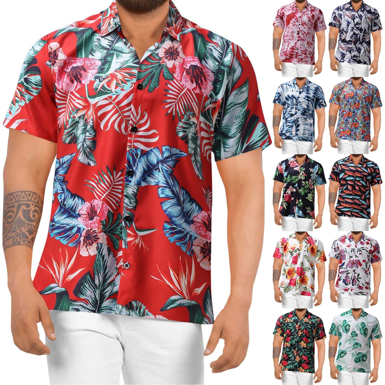 GRTXIN Hawaiian Shirts for Men Summer Floral Casual Short Sleeve