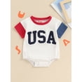 thumbnail image 3 of vera natura Baby Girls Boys Independence Day Romper Short Sleeve Letter Embroidery Contrast Color Romper, 3 of 9