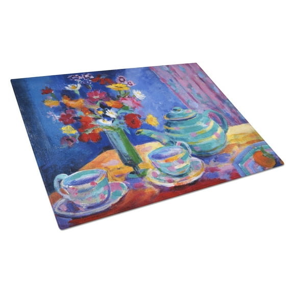 Blue Tea by Wendy Hoile Glass Cutting Board Large