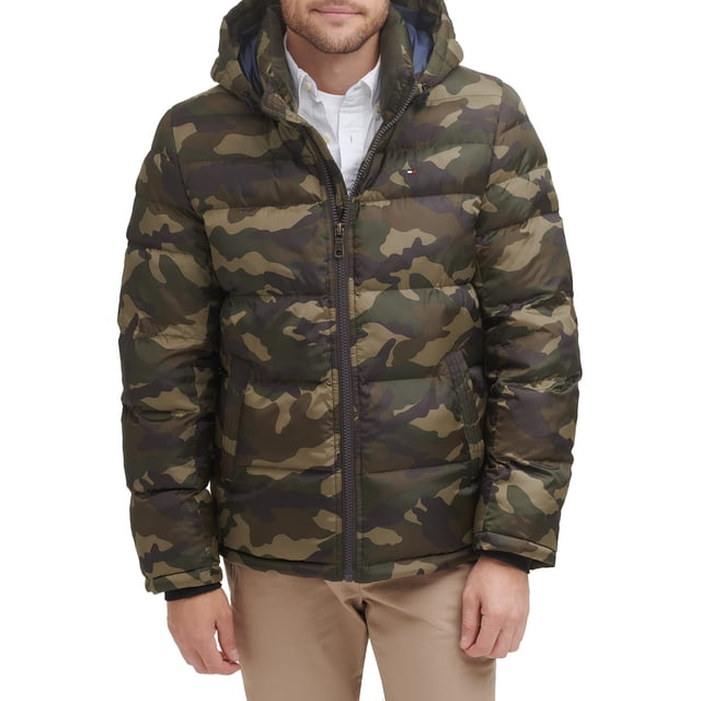 Chaqueta Tommy Hilfiger para hombre, con capucha, acolchada, camuflaje, color oliva