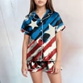 thumbnail image 2 of Sopiago 4th Of July Kids Girls Pajama Set Silky PJS Button-Down Sleepwear Nightwear Loungewear Clothes Set Gifts for Toddler Kids Blue,10-11 Years, 2 of 5
