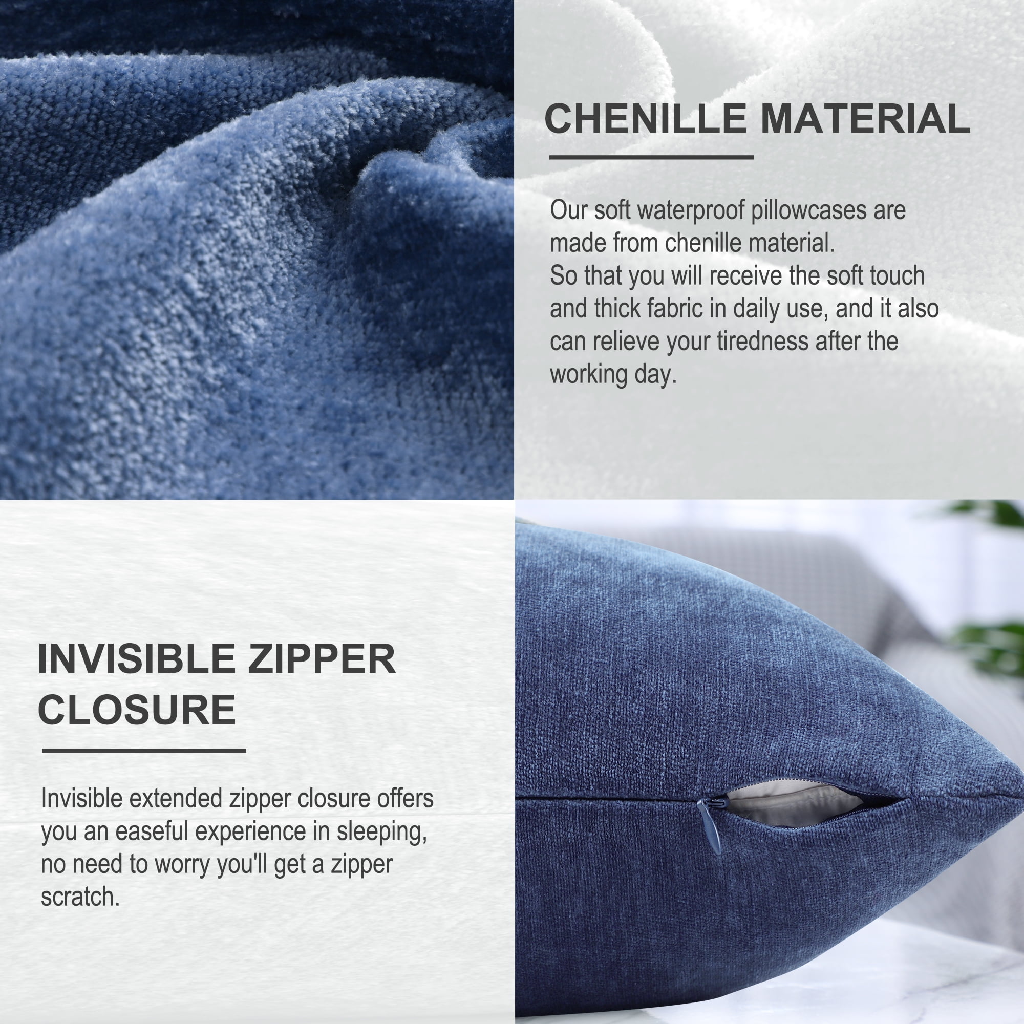 Unique Bargains Soft Water Repellent Throw Pillow Covers Navy Blue 12"x20"