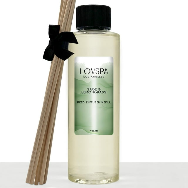 Lovspa Aceite de repuesto para difusor de caña de salvia y hierba de limón con varillas de repuesto, aceites esenciales de salvia y hierba de limón, kiwi y limón, 4 onzas, fabricado en los EE. UU.