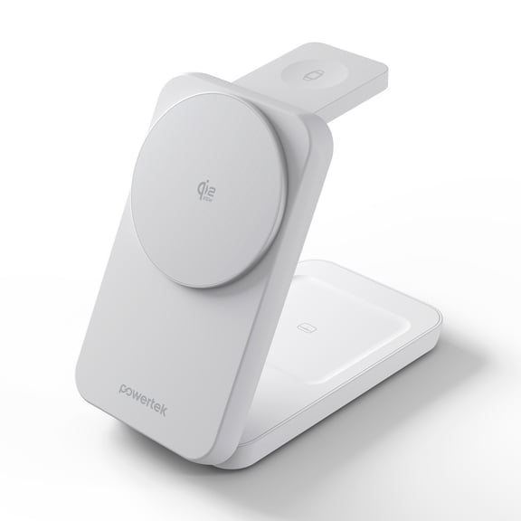 Powertek 3-in-1 Qi2.2 25W Compact Foldable Wireless Charge Stand, White