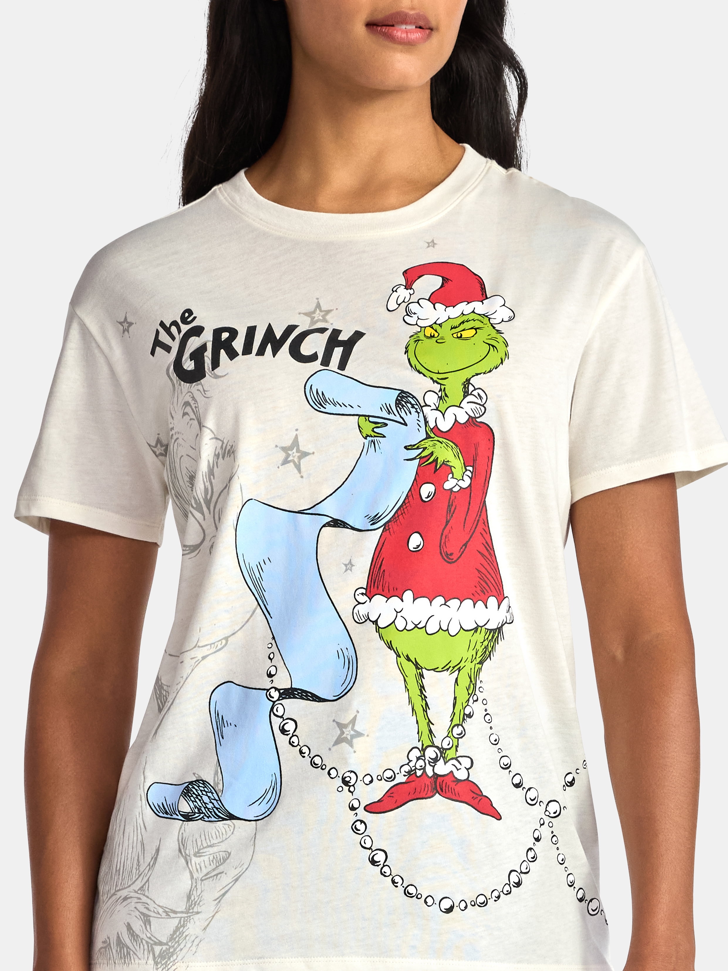 The Grinch Women's Front Back Christmas Graphic Tee with Short Sleeves, Sizes XXS-XXL
