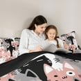thumbnail image 5 of jejeloiu Cartoon Cute Kitten Queen Comforter Set,Kawaii Pet Cat Bedding Sets,Pink Gray Black Bedding Comforter Set For Girls Kids,Super Cozy Room Decor Reversible,3pcs, 5 of 8
