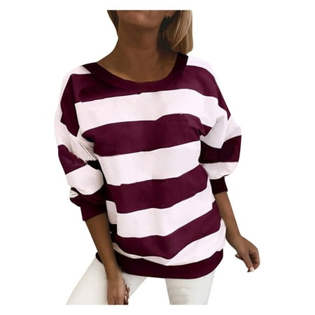 

Womens Turtleneck Top Casual Long Sleeve Cotton Winter Fall T-shirt Tops Lace Stripe Plus Size Loose Fit Blouse