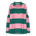 thumbnail image 4 of AJHSAKLt Hoodies for Women Oversized Sweatshirts Fall Fashion 2025 Striped Color Block Long Sleeve Button V Neck Pullover Tops Essentials Hoodie Pink, 4 of 5