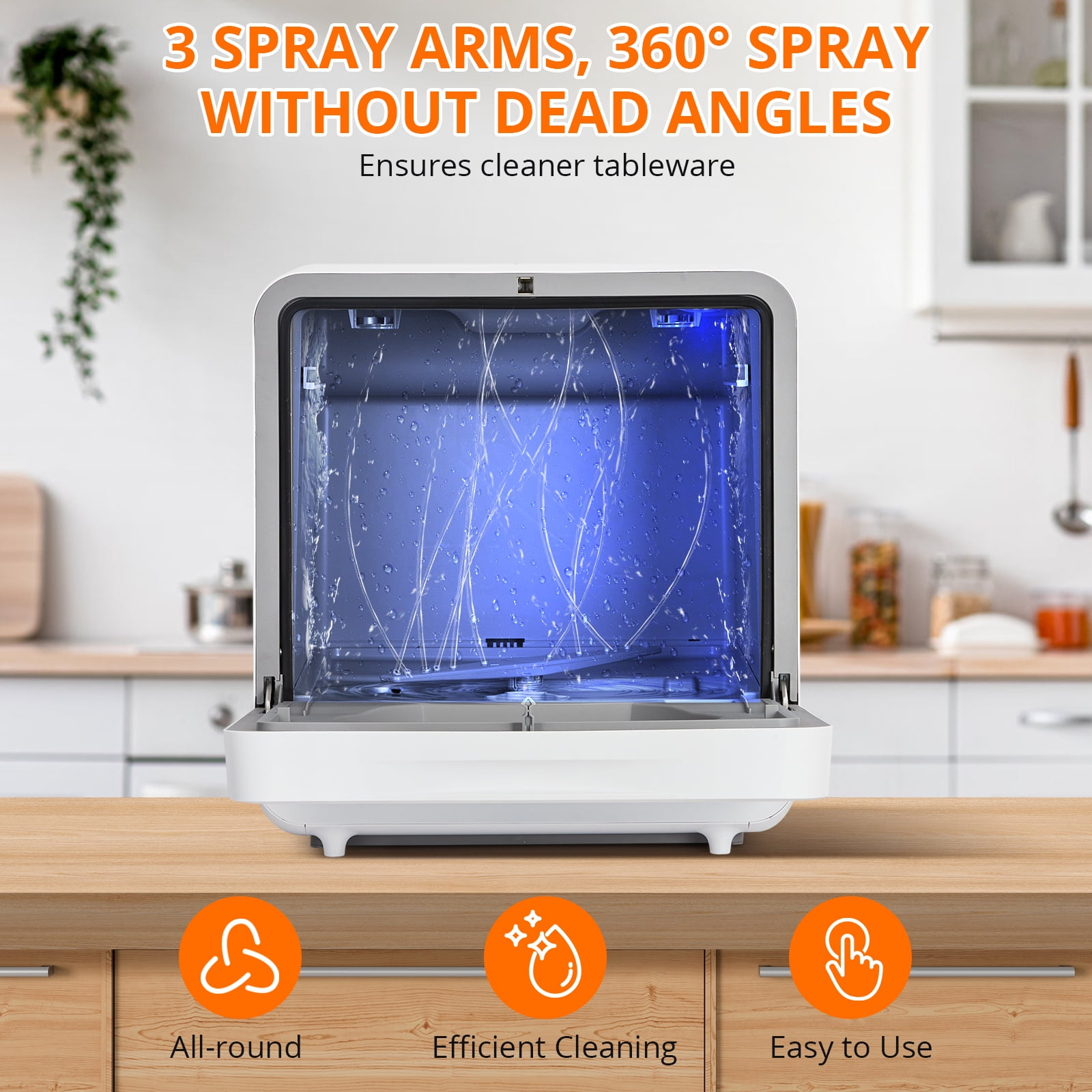 Portable Countertop Dishwasher with 5L Built-in Tank & Faucet Kit, No Installation Needed, 6 Wash Programs, 162°F High-Temp Sanitizing, Saves 80% Water, for Apartments, RV, Small Kitchen