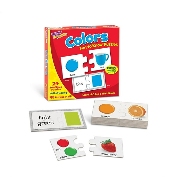 Trend Enterprises Colors 2-Piece Puzzles, 16 Assorted Colors, Set of 24