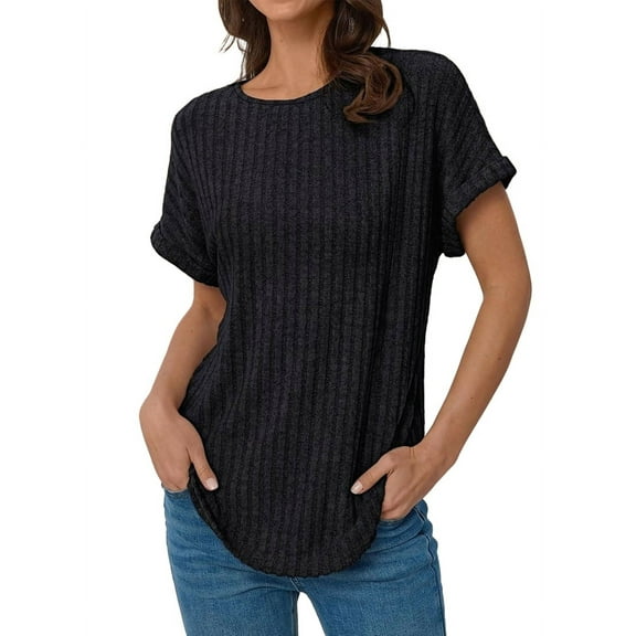 Women Short Sleeve Tunic Tops Black S