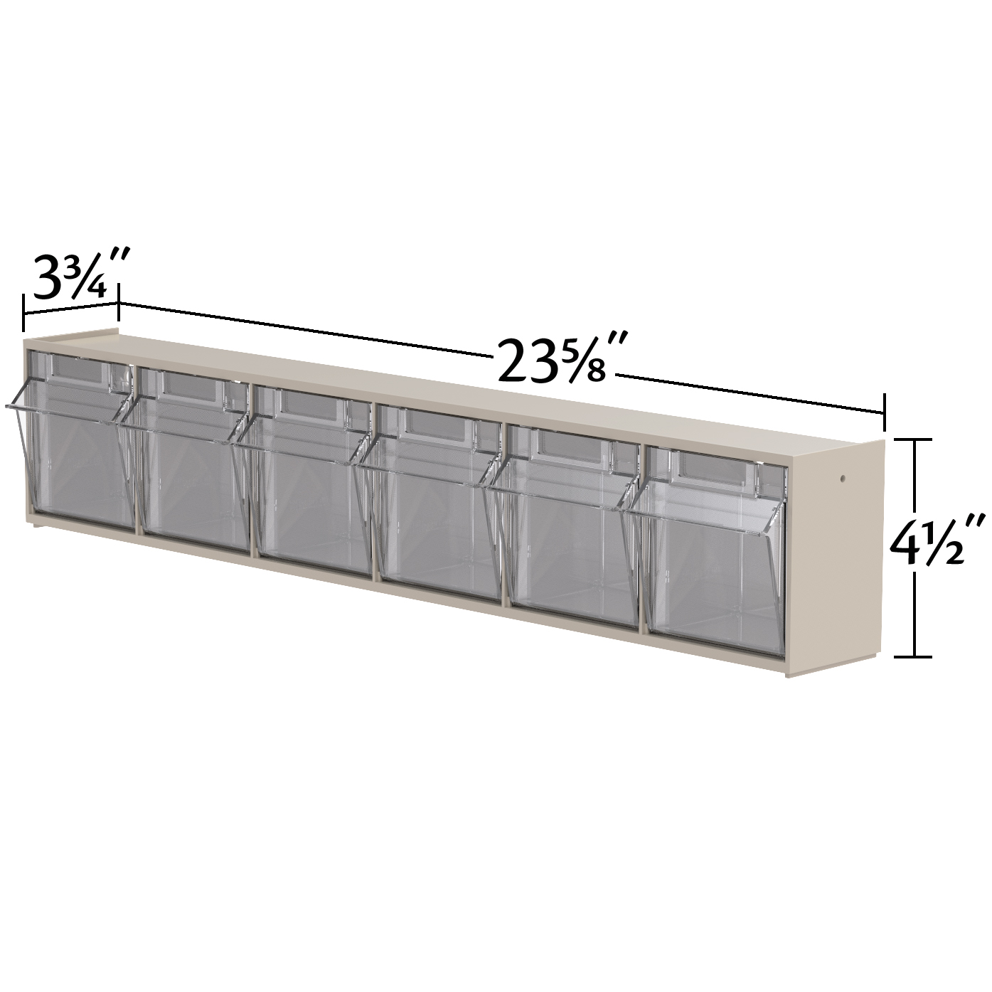 Akro-Mils TiltView Horizontal Plastic Organizer Storage System Cabinet with 6 Tip Out Bins, (23-5/8-Inch Wide x 4-1/2-Inch High x 3-3/4-Inch Deep), Stone 06706 - image 4 of 7