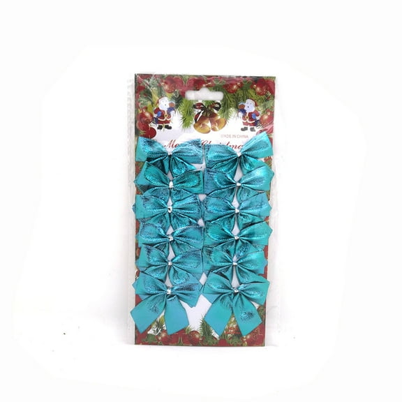 Axiiglly 2.2" Mini Christmas Tree Bows(12pc), Light Blue Satin Bows Christmas Decorations Crafts Tie Bows Hanging Ornaments for Wrapping Wreath Party Gifts Bags Holiday Decor