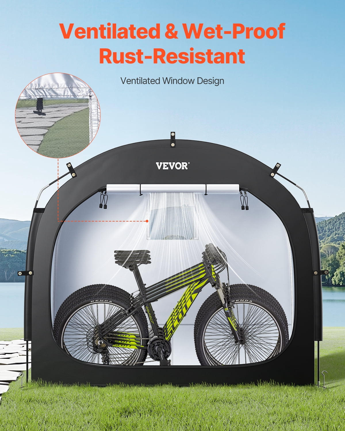 VEVOR Bike Storage Tent, 4 to 5 Bikes, Outdoor Spacious Bike Storage Tent with Ventilated Window, Waterproof Easy-to-Install Bike Tent with High Strength Fiberglass & Dual Zippers, Fit for Bicycle