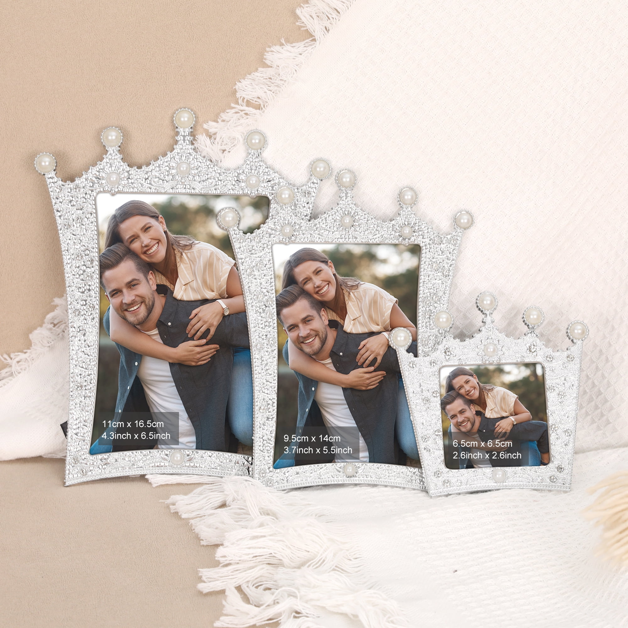 Unique Bargains Pearl Picture Frame Resin Photo Frames Silver 4x6 Silver -2Pcs 5x7
