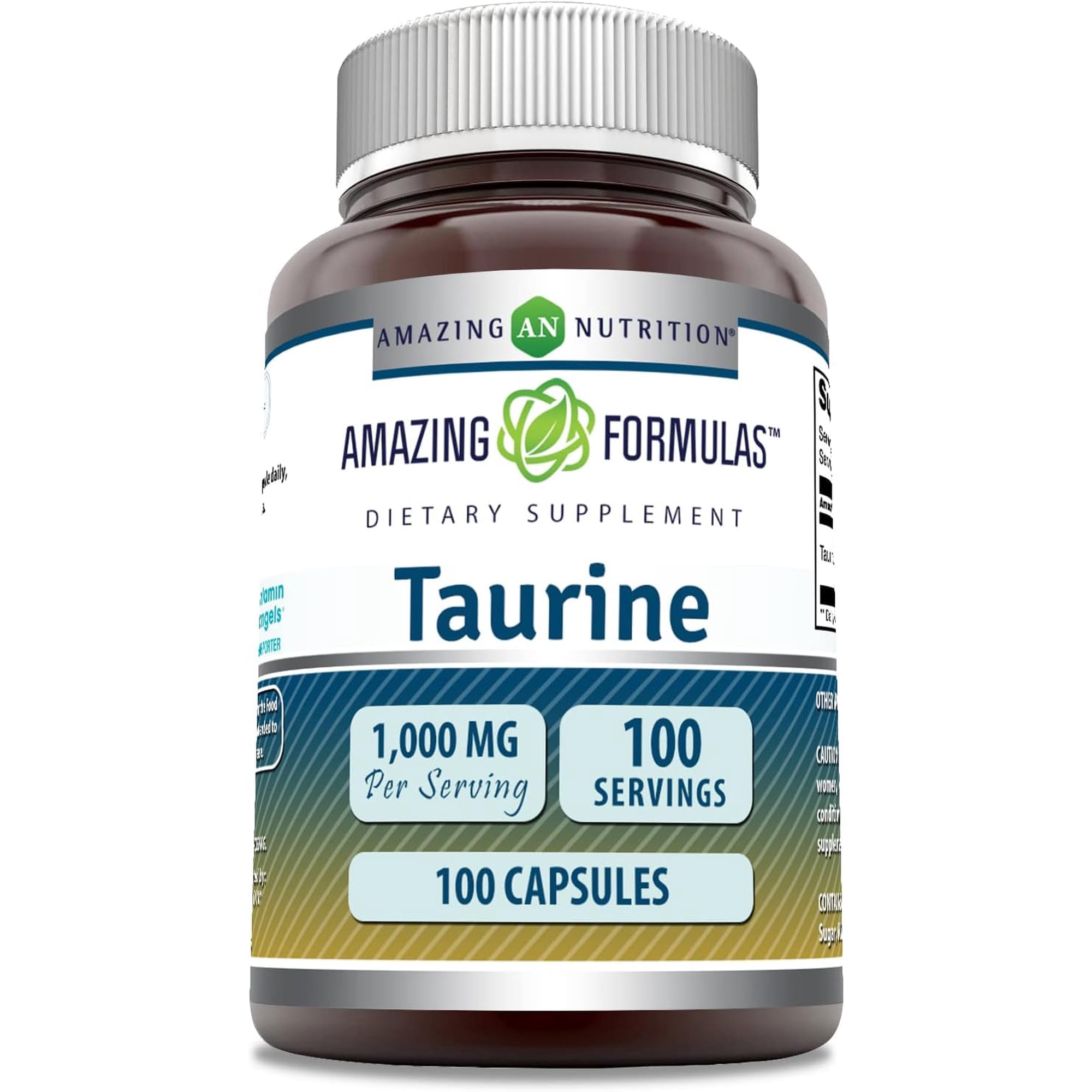 Amazing Formulas Taurine 1000mg Per Serving 100 Capsules Amino Acid Supplement | Non-GMO | Gluten Free
