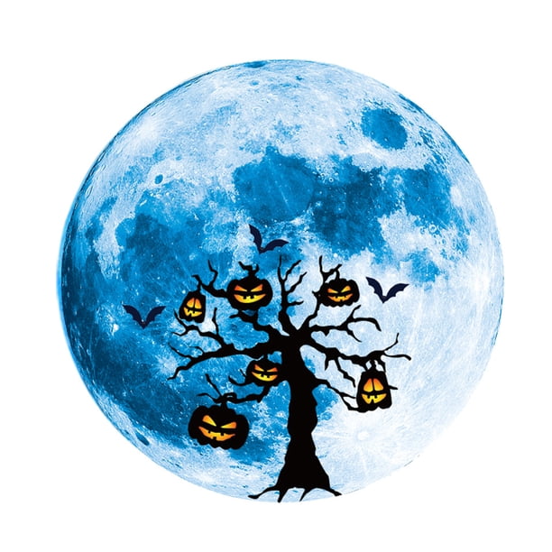 Inteprter Pegatina de pared decoración de Halloween Luna ventana calcomanía luminosa 3D papel tapiz autoadhesivo para decoración de fiesta en casa Kits de decoración para fiestas arbol de calabaza Inteprter HA007412-04