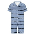 thumbnail image 4 of YLSDY Men's Striped Pajamas Shorts Sets Short Sleeve Button Down Silk Satin Pjs Sets Shirts Summer Sleepwear Loungewear Blue 6, 4 of 5