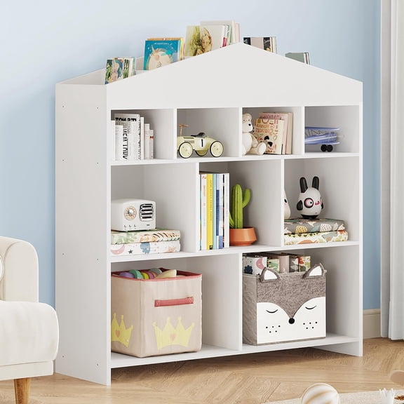 Geetinfly Kids Bookshelf,Bookcase Toddlers Playhouse Cabinet Shelf for Boys Girls Wooden Storage Toy Shelf,White