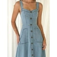thumbnail image 4 of Chouyatou Women's Adjustable Strap Midi Long Denim Dress 2024 Button Down A-Line Swing Flowy Jean Dress, 4 of 6