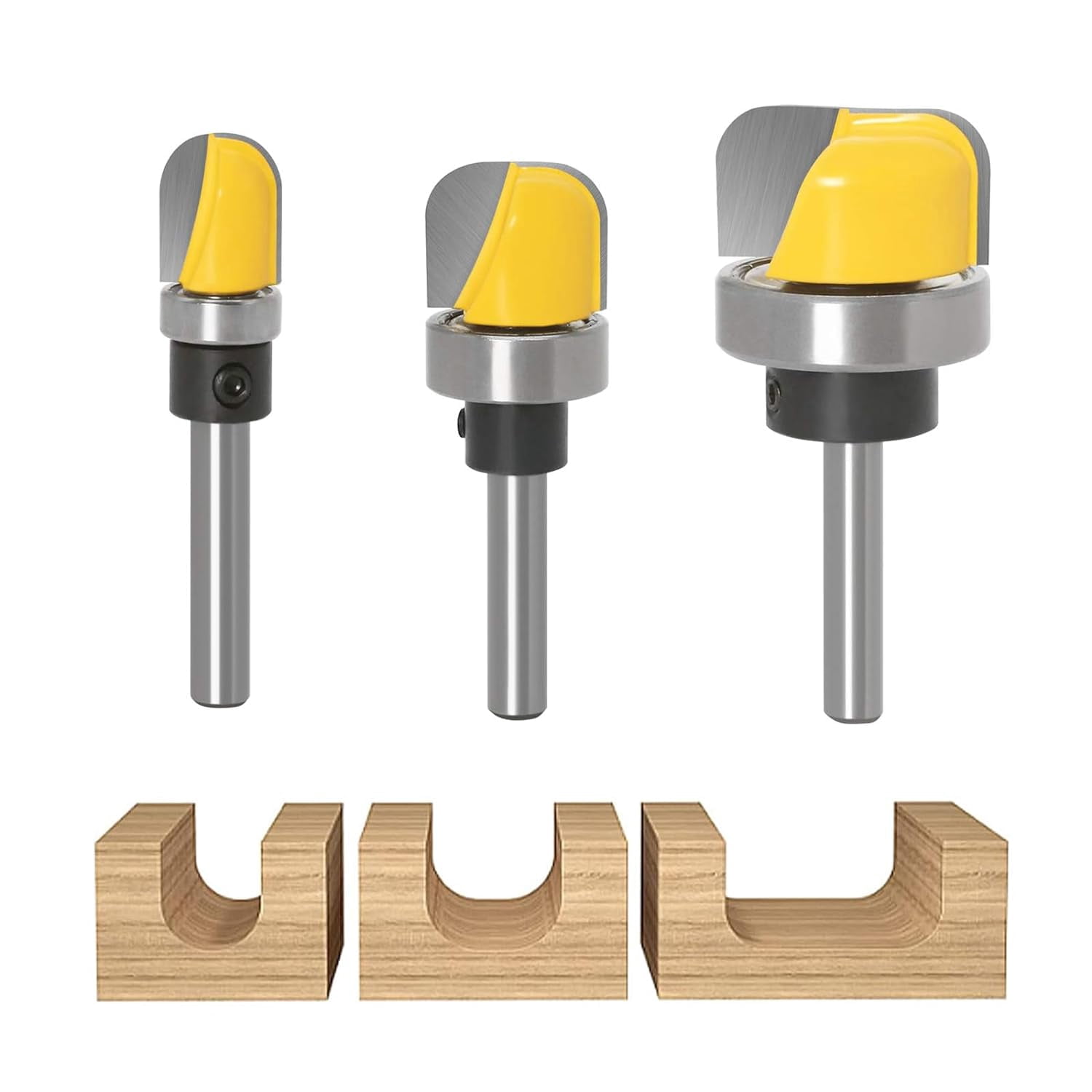 ABCISI Dish Carving Router Bits, 3Pcs 1/4 Inch Shank Bowl and Tray Template Router Bit Set with Ball Bearing, Wood Cutter Designed for Woodworkers (D: 1/2'', 3/4'', 1-1/8'')
