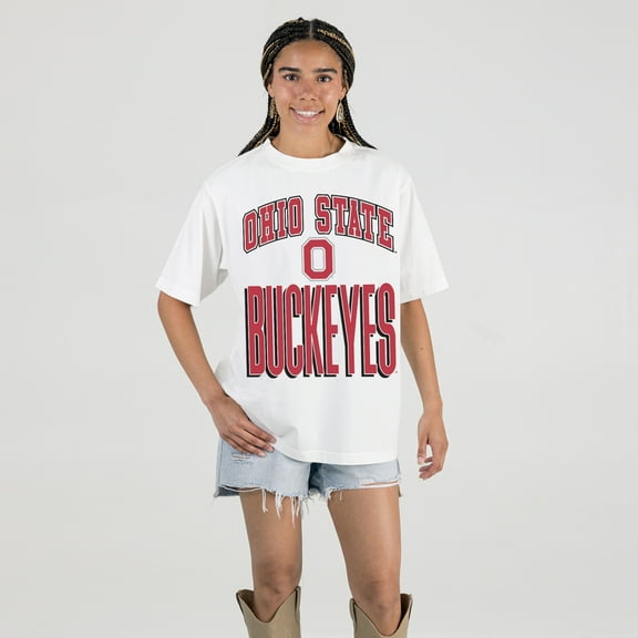 Women's Gameday Couture White Ohio State Buckeyes Oversized Fierce Focus T-Shirt