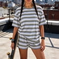 thumbnail image 3 of GUACER Summer Sets for Women 2 Piece Striped Short Sleeve Top and Pocket Shorts Sets Beach Casual Outfits, 3 of 9