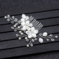 thumbnail image 2 of Nvzi-c Bridal Flower Wedding Hair Pins Crystal Pearl Hair Combs Clips Headpiece Gold Wedding Hair Accessories Jewelry with Rhinestone for Brides Bridesmaids Women (Silvery), 2 of 2