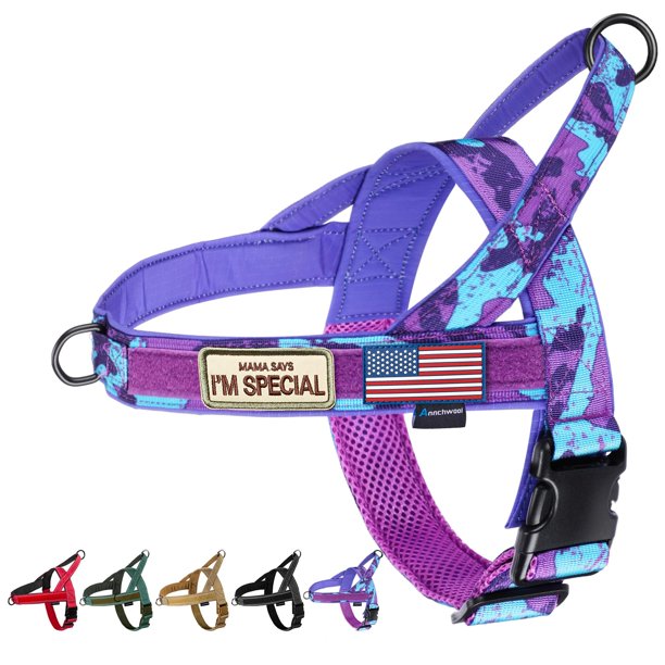 Arnés para perros Annchwool, sin tirones, con mango acolchado suave, camuflaje, color morado