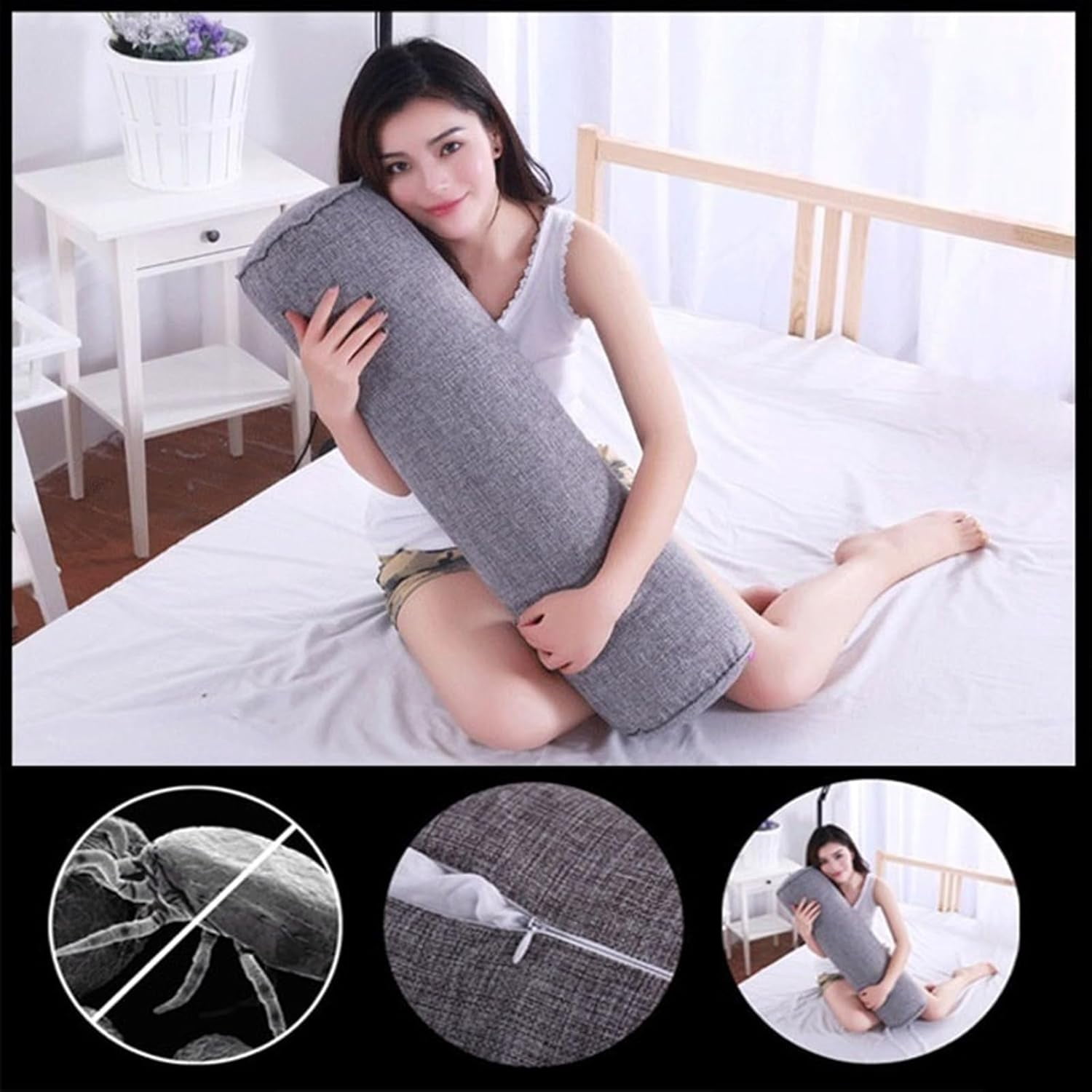 BH-JJSMGS Velvet Round Cervical Roll Cylinder Bolster Sleep Pillow with Removable Washable Cover, Full Moon Bolster for Knee/Leg/Neck Round Cylinder Pillow for Sleeping on Side or Back