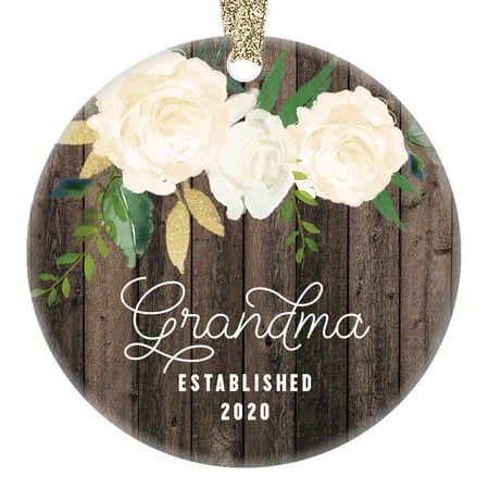 New Grandma Christmas Ornament 2019 Pregnancy Announcement For Grandparent Gifts For Grandmother Rustic Present Idea 3 Flat Circle Porcelain Ceramic