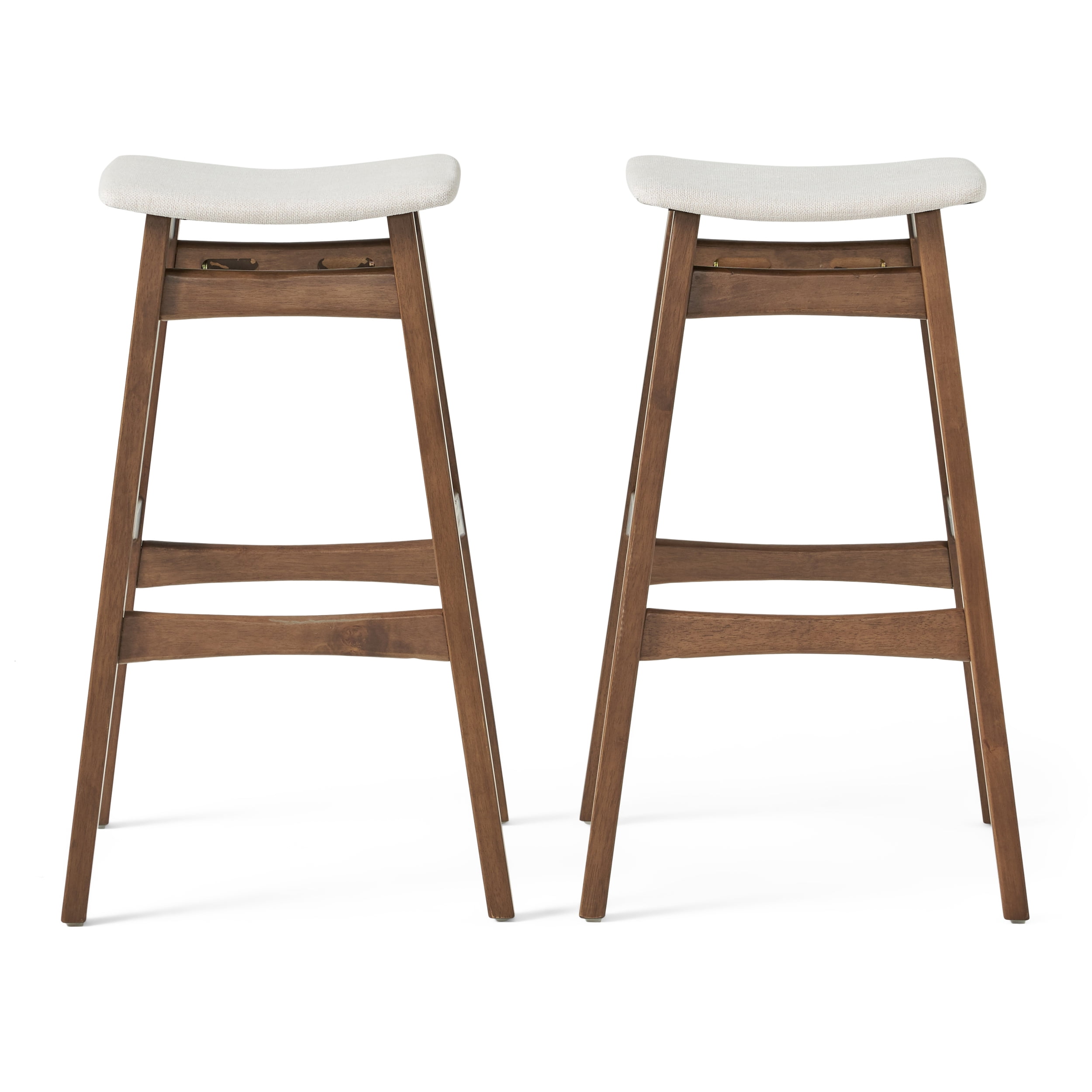 Noble House Jackie Indoor Walnut Finish Bar Stools, Set of 2, Light Beige