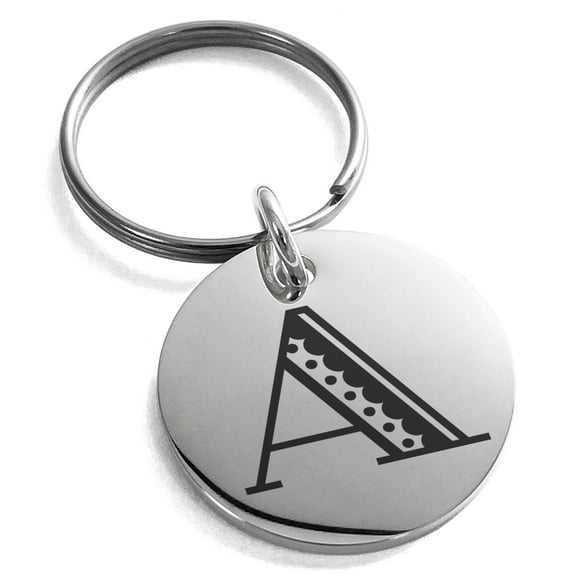 Stainless Steel Letter A Initial Metro Retro Monogram Engraved Small Medallion Circle Charm Keychain Keyring