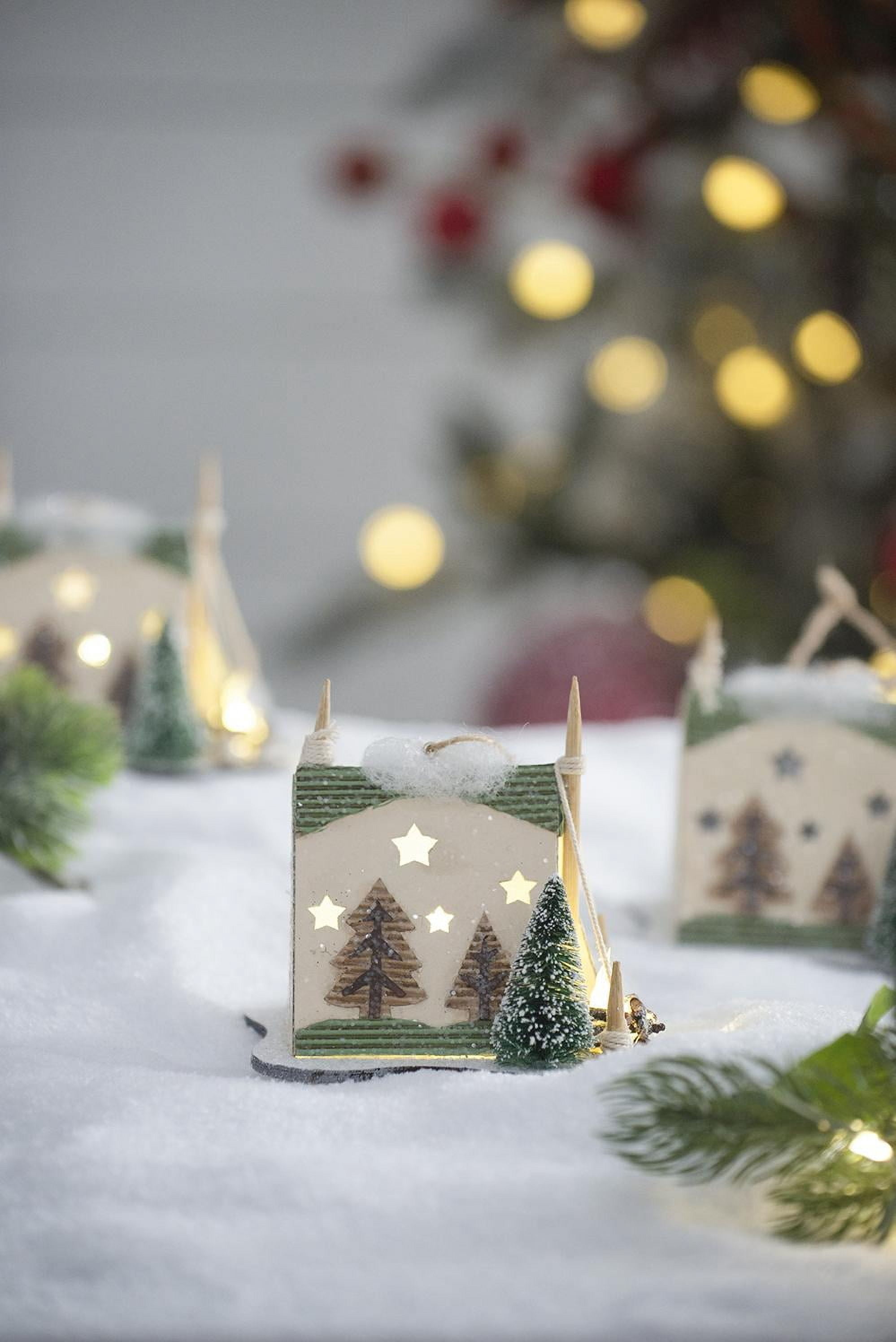 Set of 6 Cardboard Lit Tent Christmas Ornaments White Style Tree Decor Gift