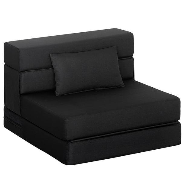 YKITRDA Folding Sofa Bed Sleeper Chair, Convertible Futon Chair Bed with Pillow, Linen Fabric Floor Couch for Living Room, Guest Room, Apartment, Black