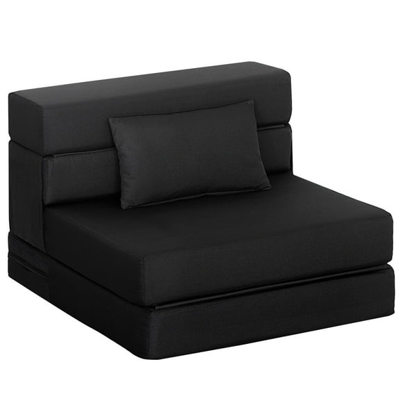 YKITRDA Folding Sofa Bed Sleeper Chair, Convertible Futon Chair Bed with Pillow, Linen Fabric Floor Couch for Living Room, Guest Room, Apartment, Black
