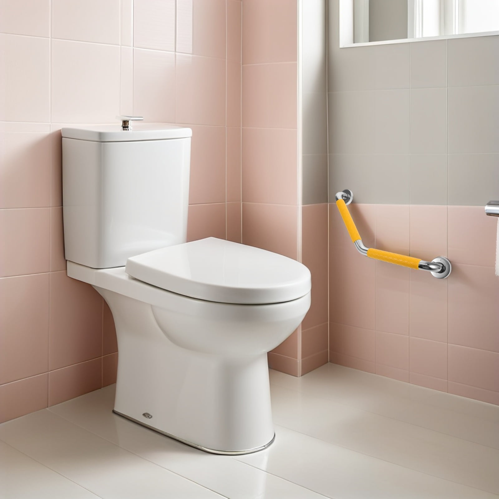 OUNONA 304 Stainless Steel Wall Mounted Bathroom Handrail with Yellow Silicone Anti- Cover