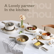 Chou Chou Kitchen Essential 4-Pieces Cookware Set with Lid, Healthy Cooking Ceramic Coating 8 Pot, 7 Saucepan, Induction Compatible Kitchenware, Made in Korea