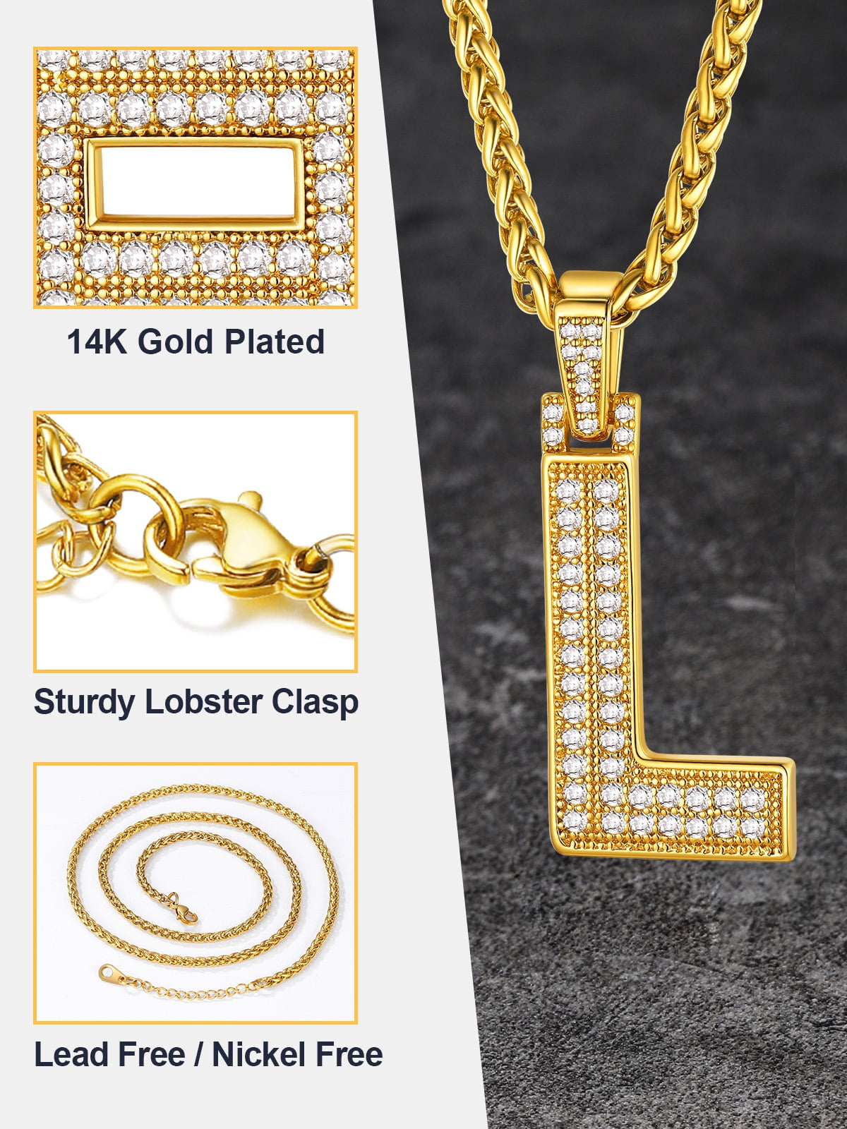FindChic 18K Gold Plated Hip Hop Style L Initial Letter Pendant