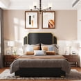 thumbnail image 2 of Velvet Upholstered Platform Bed with 59.06" Headboard, Queen Bed Frame with Golden Plating Trim and Slats Support, Modern Bed for Adults Bedroom, No Box Spring Needed, Gold+Black, 2 of 7